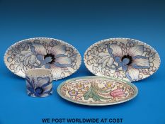 Four Bursley Ware Charlotte Rhead items including three oval dishes (one a pair that may be an