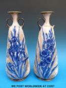 A pair of Doulton Burslem vases with painted and gilt floral decoration (37cm)