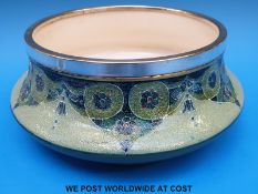 A Moorcroft Macintyre pedestal fruit bowl with plated rim (25cm diameter, 10.