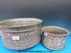 Two oriental copper embossed jardinieres or bowls