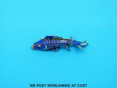 A silver and enamel articulated fish