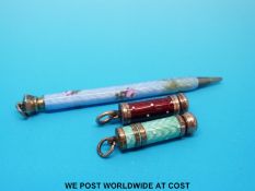 A guilloche enamel propelling pencil marked Pleydell,