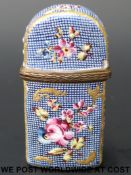 An 18th / 19thC French enamel perfume case of domed form decorated with flowers against a blue