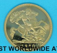 A 1980 cased proof gold half sovereign,