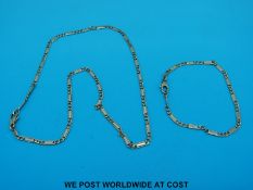 A matching 9ct gold bracelet and necklace with rectangular links (13.