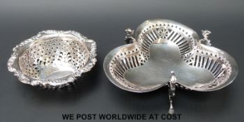A hallmarked silver pierced trefoil shaped bon bon dish, Sheffield 1896,