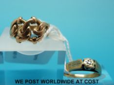 Two 9ct gold rings one set with a diamond (6.