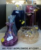 Twelve Caithness and similar glass vases,