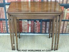 A quartetto of inlaid mahogany Sheraton style tables (largest H71 x L84 x D51cm)