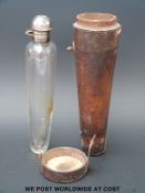 A silver plated conical leather-cased hunting flask