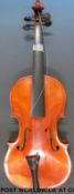 A 20thC violin labelled Leon Mougenot Gauche (36cm back)