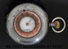 A circa 1910 keyless half hunter gentleman's pocket watch in steel case stamped OMEGA no.