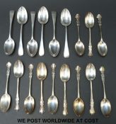 A set of 12 hallmarked silver teaspoons and a further set of six silver teaspoons (217g)