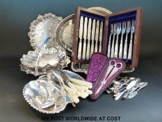 A quantity of silver plated items to include trays, salvers,