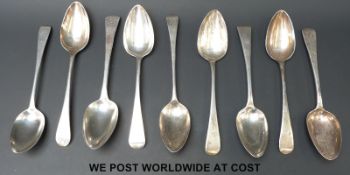 Nine various Georgian hallmarked silver tablespoons to include Newcastle example,
