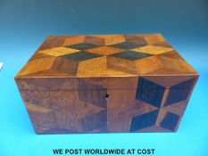 A fine 19thC parquetry specimen wood work box (13cm tall x 26.
