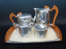 A retro Picquot Ware tea set on tray