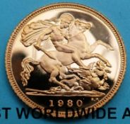 A 1980 gold proof half sovereign