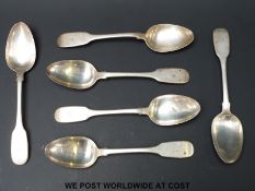 A set of six Victorian hallmarked silver fiddle pattern dessert spoons (weight 235g,