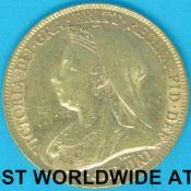 A cased 1899 Victoria veiled head gold full sovereign,