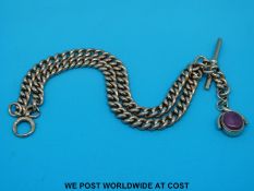 A 9ct double Albert watch chain with swivel fob (29.