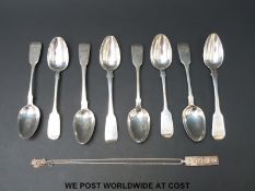 Eight various Georgian and later hallmarked silver fiddle pattern teaspoons (131g) together with a