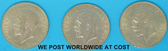 A deluxe cased trio of 1932 gold full sovereigns of George V,