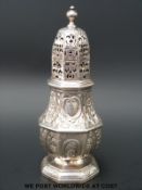 A George I Britannia standard hallmarked silver octagonal sugar caster, Ldn 1714 maker Charles Adam,