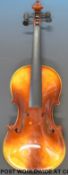 A late 20thC violin labelled Erush Heinrich (36cm back)
