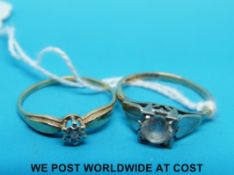 A 9ct gold ring set with a diamond and another 9ct gold ring