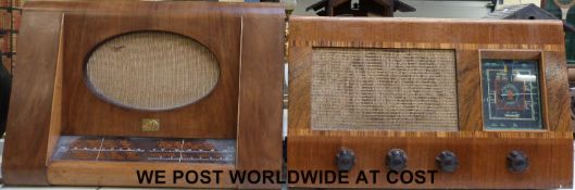 Two c1950's wooden cased wireless sets one by HMV,