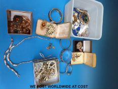 A collection of costume jewellery, also includes silver bangle,