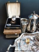 A quantity of various silver plated ware to include tray, trophy cup,