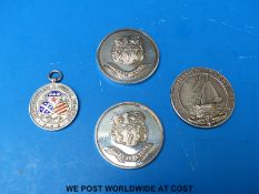 Four water sport related silver medals including Thames Yacht club, 1775-1925,