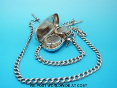 Two graduated silver Albert watch chains and a double sovereign case