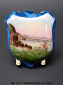 A 19thC Victorian pin cushion of shield form, reverse decorated with Aberystwyth,