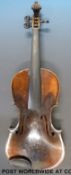 An early 20thC violin, labelled Neuner and Hornsteiner 1909, toffee coloured varnish (35.