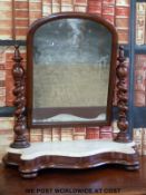 A 19thC mahogany marble topped dressing table mirror with serpentine front and barley twist