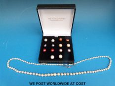 A single strand of Ciro pearls with 9ct white gold clasp and a boxed set of seven pairs of pearl