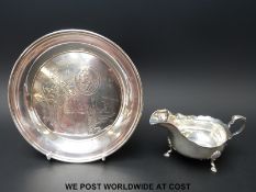 A modern hallmarked silver limited edition tray (136/1700) with Queen Victoria and Britannia to