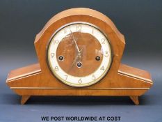 A C1950 Bentima eight day three train Westminster chime mantel clock with floating balance together