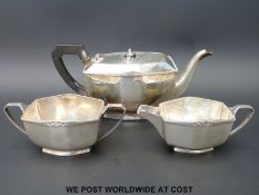A hallmarked silver tea set comprising teapot, sugar bowl and milk jug, Sheffield 1931,