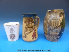 Two Royal Doulton Seriesware mugs and a Bournemouth Coronation mug 1911