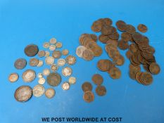 A quantity of coins to include Charles I crown, George IV 1835 shilling, half crown,