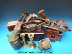 A vintage bakelite hairdryer in case, Stroud interest oil can with plaque for Frank C.