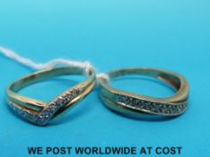 Two 9ct gold rings set with diamonds in twist settings