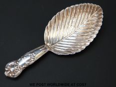 A Victorian hallmarked silver caddy spoon with leaf bowl and Kings pattern handle,