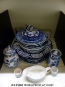 A quantity of blue and white ceramics including Spode etc
