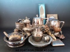 A quantity of silver plate and metalware to include teaware,