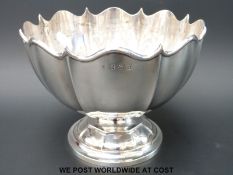 An Edwardian hallmarked silver lobed rose bowl, Birmingham 1906, maker A & J Zimmerman Ltd.